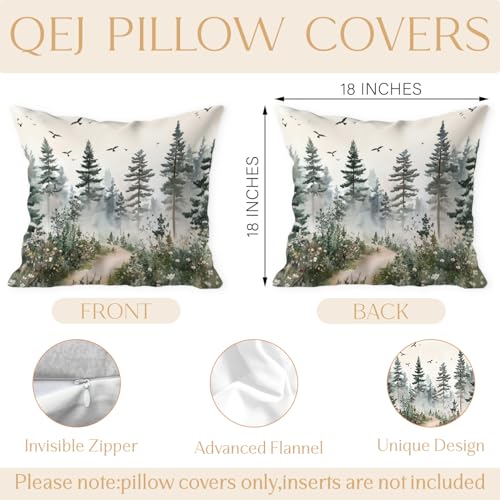 Forest Watercolor Pine Tree Pillow Cover 18x18 - Rustic Flannel