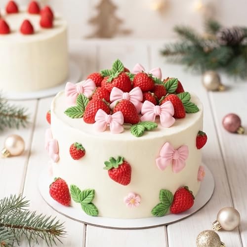 5-Piece Strawberry & Bow Silicone Fondant Molds for Cake Decorating