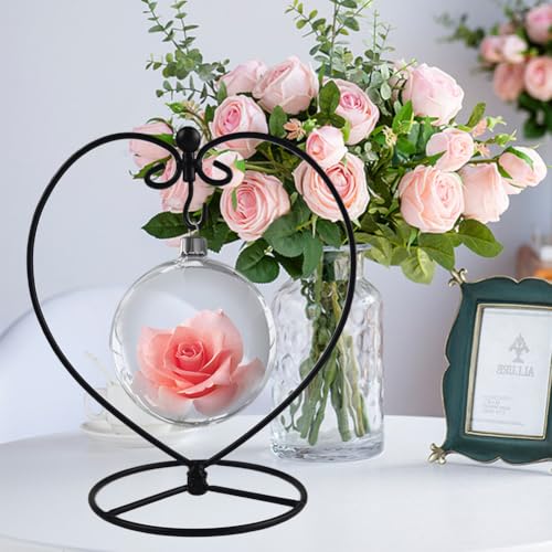 YY YEARCHY 8.07" Black Heart-Shaped Ornament Display Stand with Metal Hook