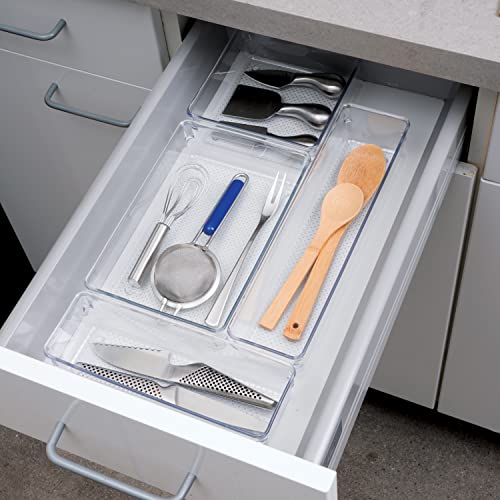 Oggi Clear Drawer Organizer 2-Pack - 6.25" x 15.75" Bins for Kitchen, Office, and Bathroom Storage