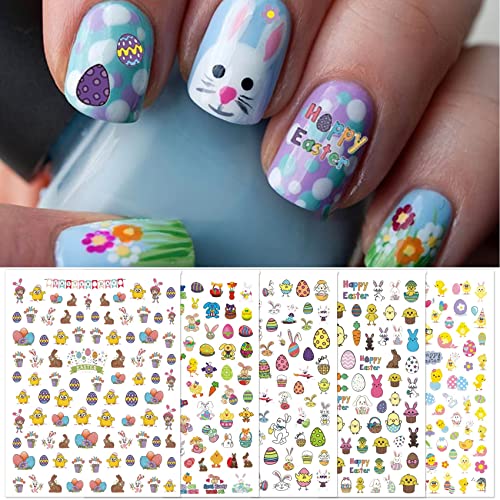 TailaiMei Easter Nail Stickers - 10 Sheets 3D Rabbit Egg Decals