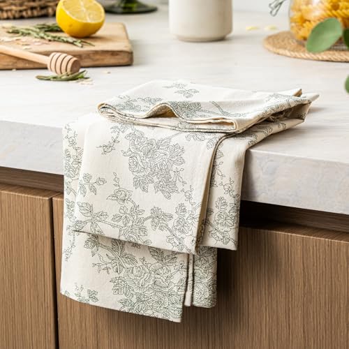 Organic Cotton French Pastoral Tea Towels Set of 2 - Green