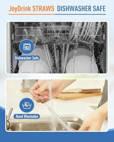 JoyDrink 16pcs Reusable Glass Straws Set - Short & Long, Dishwasher Safe