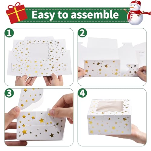 Christmas Cookie Boxes with Window - 36 Pack Stars 6x6x3in Gift Packaging