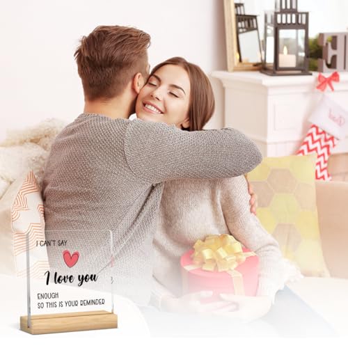 I Love You Acrylic Sign with Wooden Base - 4x4 Inch Romantic Gift