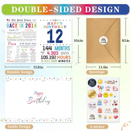 12th Birthday Card for Boys & Girls - HEJOYN QQ-202, 10.6x7.9 Inches