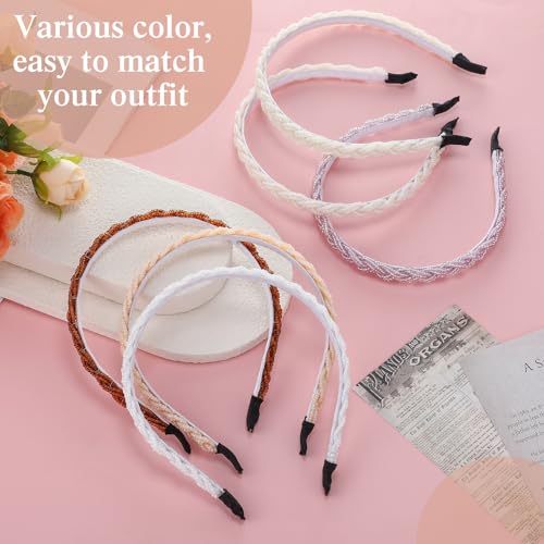 Wettal 6 Pack Beaded Crystal Headbands Non Slip Hair Hoops Brown
