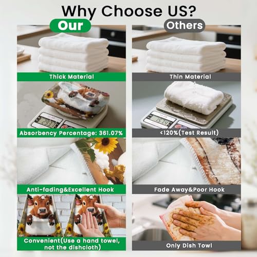 CUTHOLLOW 2 Pcs Bathroom Cow Hanging Kitchen Towels with Loop – Stylish & Absorbent Microfiber Towels for Kitchen & Bathroom Decor