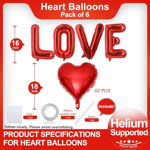 Valentine's Day Love Balloon Set - 6 Pcs Red Heart & Letters