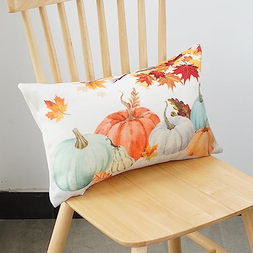 ONWAY Fall Pumpkin Throw Pillow Covers, 12x20 Inch Set of 2, Orange