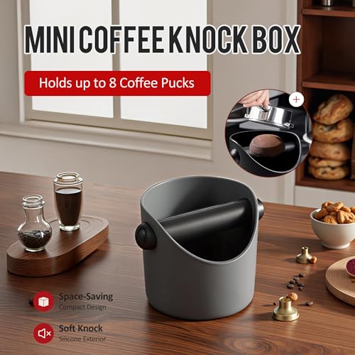 Li&Zhao Espresso Knock Box Space Gray - Premium Coffee Grounds Puck Container with Brush & Dust Blower