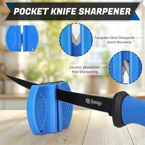 Queego 7-Inch Professional Fish Fillet Knife with Sharpener & Nylon Sheath