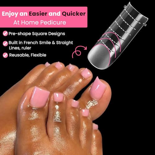 GlimightyX Polygel Toenail Forms Kit - 120 Reusable Square Dual Nail Molds with Brush and Clips