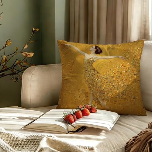 Gustav Klimt Style Ballerina Throw Pillow Cover - 18x18 Whimsical Abstract B