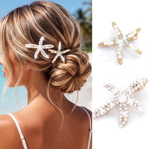 Fashey Gold Starfish & Pearl Hair Clips Mermaid Beach Hair Accessories