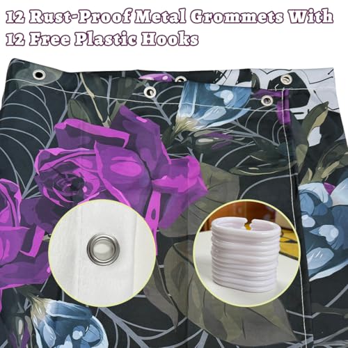 Floral Vintage Halloween Shower Curtain Set - Skull & Rose, 72x72 Inch, Waterproof, Floral5