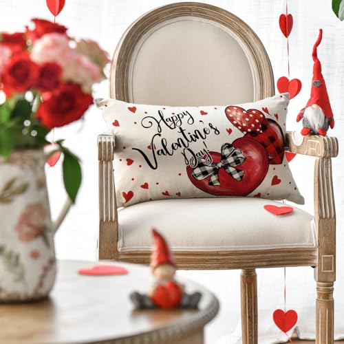 AVOIN colorlife Happy Valentine's Day Red Heart Pillow Cover 20x12 Inch, White