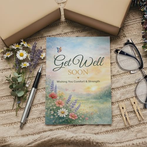 Get Well Soon Card - Floral Meadow Design with Comforting Verse - A5