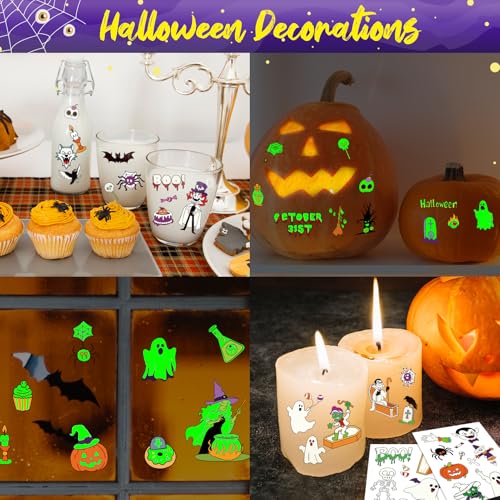 Leesgel 12 Sheets Luminous Halloween Temporary Tattoos for Kids