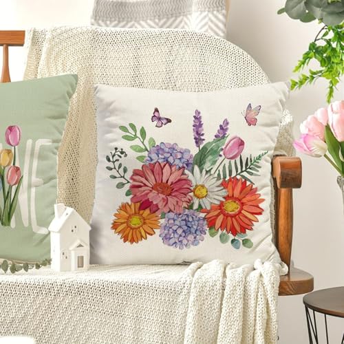 Vibrant Daisies Throw Pillow Covers Set of 4 - 18x18 Inch Floral Decor