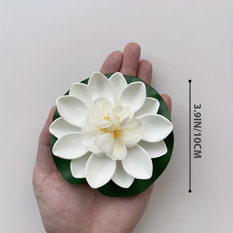 8-Pack Artificial Floating Foam Lotus Flowers with Lily Pads, 3.9 Inch