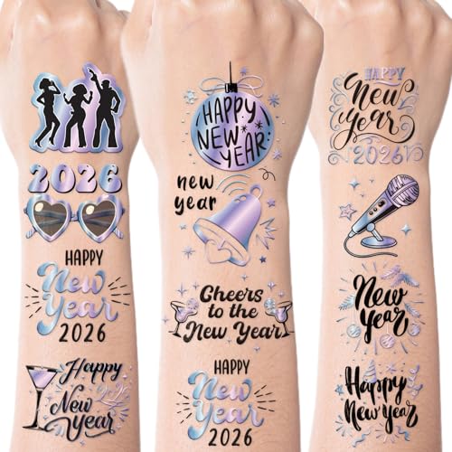 INCOK 2026 New Year Temporary Tattoos - 8 Sheets Disco Party Favors