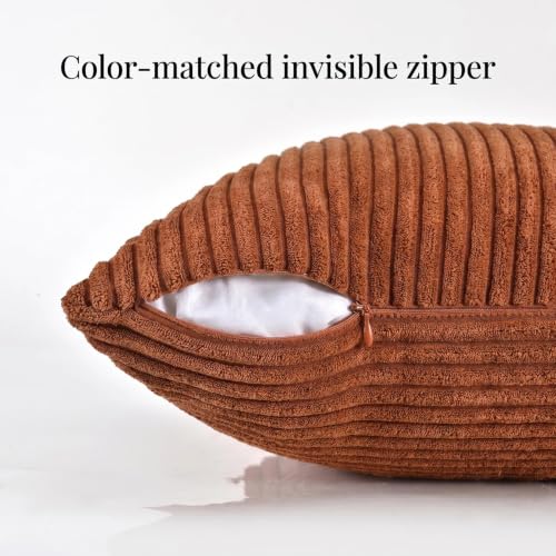Fancy Homi 2 Pack Rust 18x18 Inch Corduroy Throw Pillow Covers
