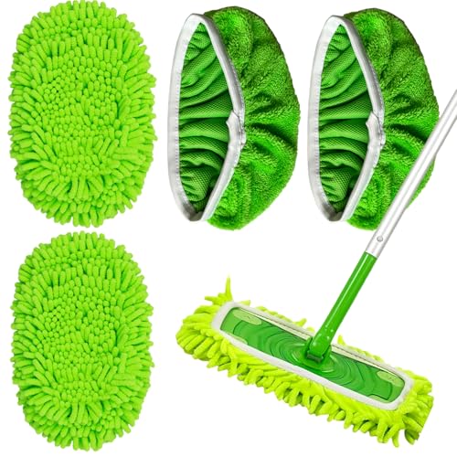 Reusable Chenille Mop Pads for Swiffer Sweeper, 4-Pack Microfiber Refills