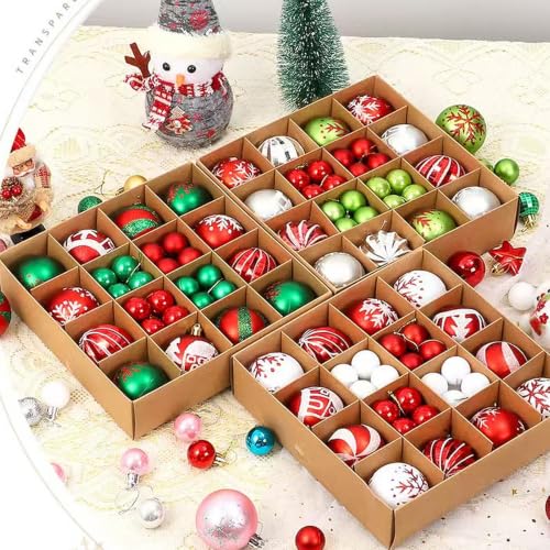 Christmas Shatterproof Ornament Balls - Red & White, 6cm & 3cm, Holiday Decorations