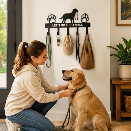 Wall-Mounted Dog Leash Holder with 5 Hooks | Key & Collar Organizer