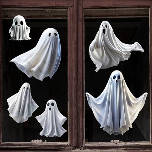 BHOOKA Halloween Ghost Window Clings - 1 Sheet, Double-Sided, Easy to Apply, Spooky Decor for Glass Windows, Party & Home Halloween Decorations, Variation 418