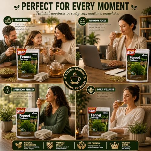 WOTIHA Organic Fennel Tea Bags 90 Count - Natural Herbal Digestive Support, Caffeine-Free & Vegan