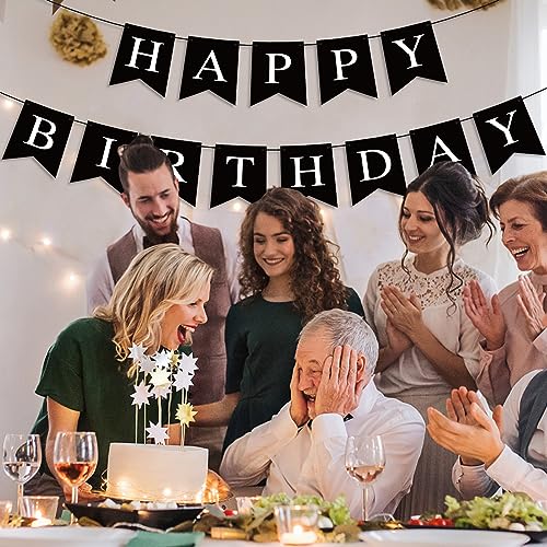 Black Happy Birthday Banner Sign - Party Decoration Backdrop Garland