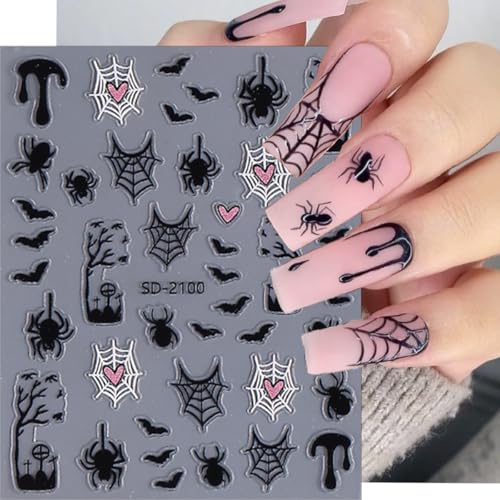 6 Sheets 5D Embossed Halloween Nail Art Stickers Spooky Ghost Pumpkin Decals