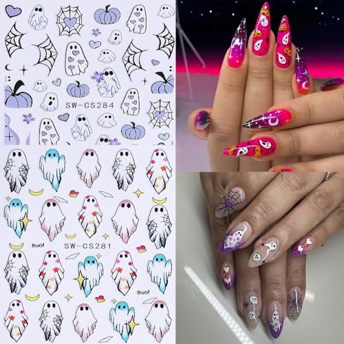 6 Sheets Halloween 3D Self-Adhesive Nail Art Stickers Decals Ghost Pumpkin