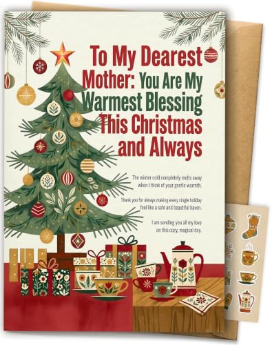 Christmas Card Gift for Mom with Tree and Tea Cups - Silver