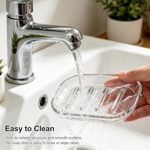 2 Pack Clear Soap Dish Holder - Draining Soap Tray for Kitchen & Bathroom