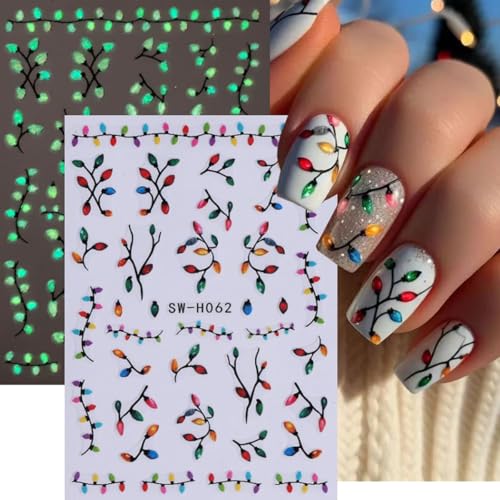 ZOAZJINAZ 4 Sheets Christmas Luminous 3D Nail Art Stickers Decals