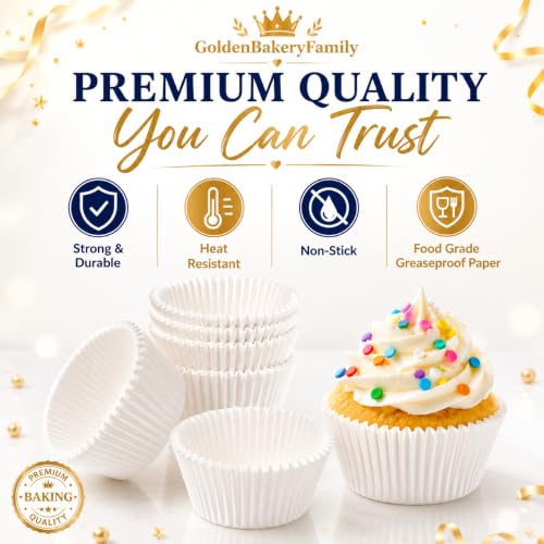 GoldenBakeryFamily White Mini Cupcake Liners - 500 pcs, Greaseproof & Oven Safe, for Baking & Cupcakes, Mini Muffin Liners