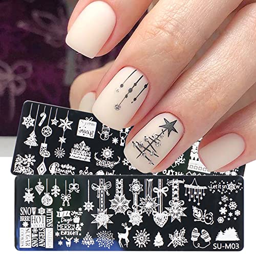 6-Piece Christmas Nail Stamping Plate Kit with Snowflakes & Elk
