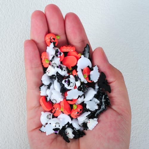 MOLILON 100Pcs Halloween Nail Charms 3D Resin Pumpkin Ghost Bat Gems