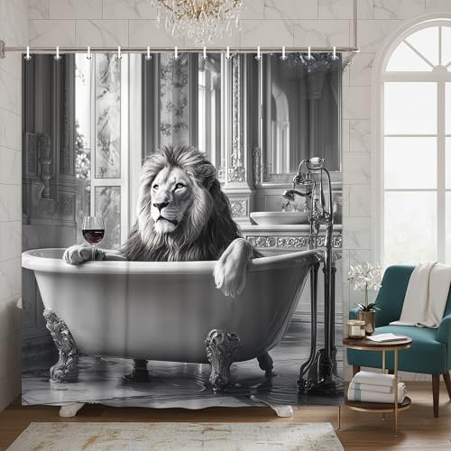 Funny Lion Shower Curtain 72" x 72" - Waterproof Polyester Bath Decor