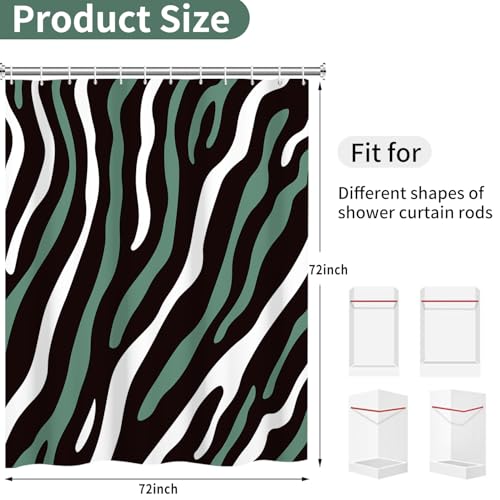 Modern Abstract Green and Black Striped Shower Curtain, 72x72 Inch