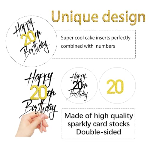 20th Birthday Cake Topper - Black Gold Shimmer Decoration