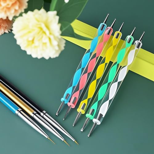HomTop 8-Piece Nail Art Brush and Dotting Tools Set for DIY Manicure