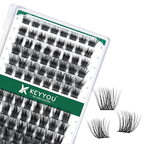 KEYYOU Lash Clusters 96 Pcs D Curl 18mm DIY Wispy Individual Eyelash Extensions