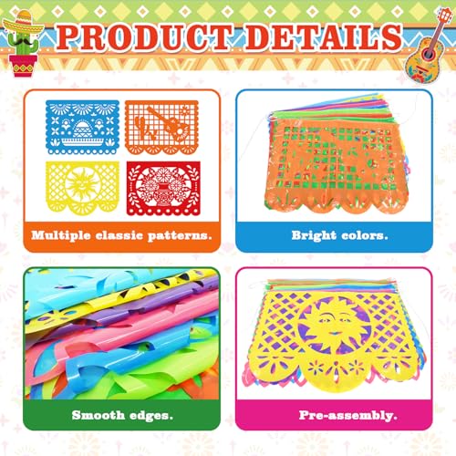 18FT Mexican Fiesta Banner - Waterproof Papel Picado Decor