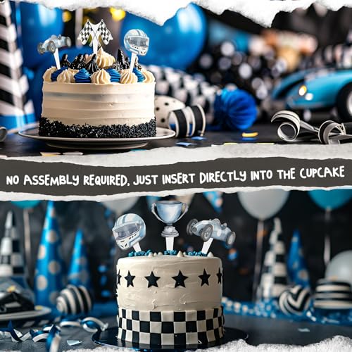 36 Pcs Race Car Cupcake Toppers - Pre-Assembled Birthday Cake Decorations