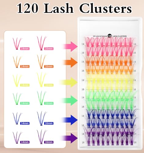 ValueBargain Colored Lash Clusters 120 Pcs Multi-Colored Silk Eyelashes