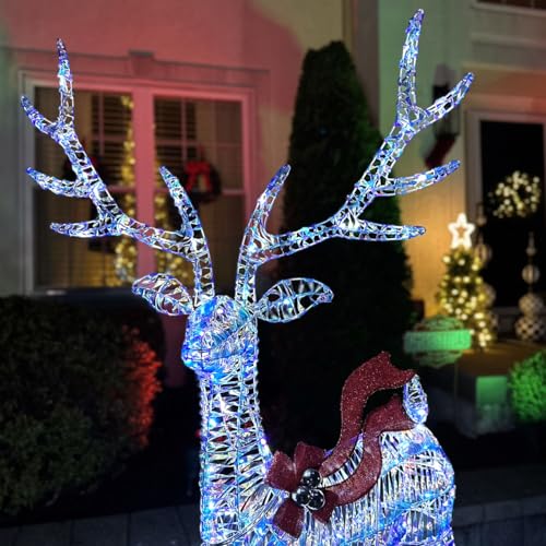 72-Inch LED Iridescent Reindeer Decoration with Lights - Indoor Outdoor Christmas Yard
